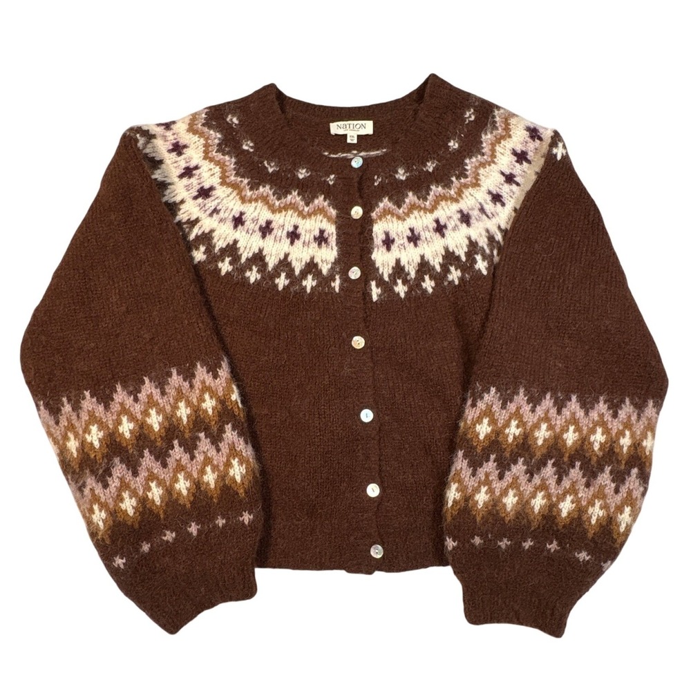 Nation LTD Lima Alpaca Fair Isle Cardigan Brown XXL 9128LSA